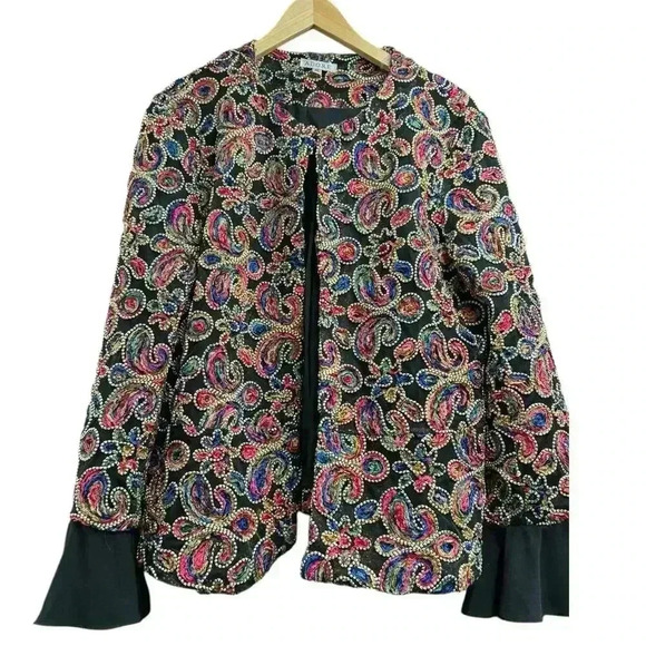 ADORE Gorgeous Raised Paisley Pattern Multi Color Jacket with Silk Wrists Sz XL - Picture 9 of 13